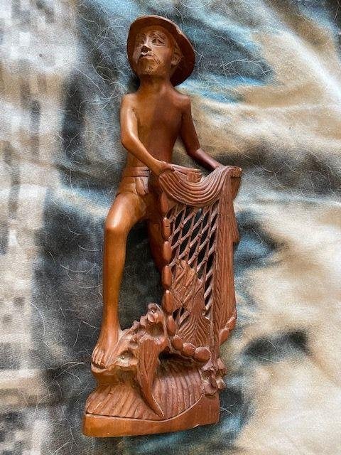 1 beeld hout bali balinees indonesie visser ongeveer 30 cm, Ophalen