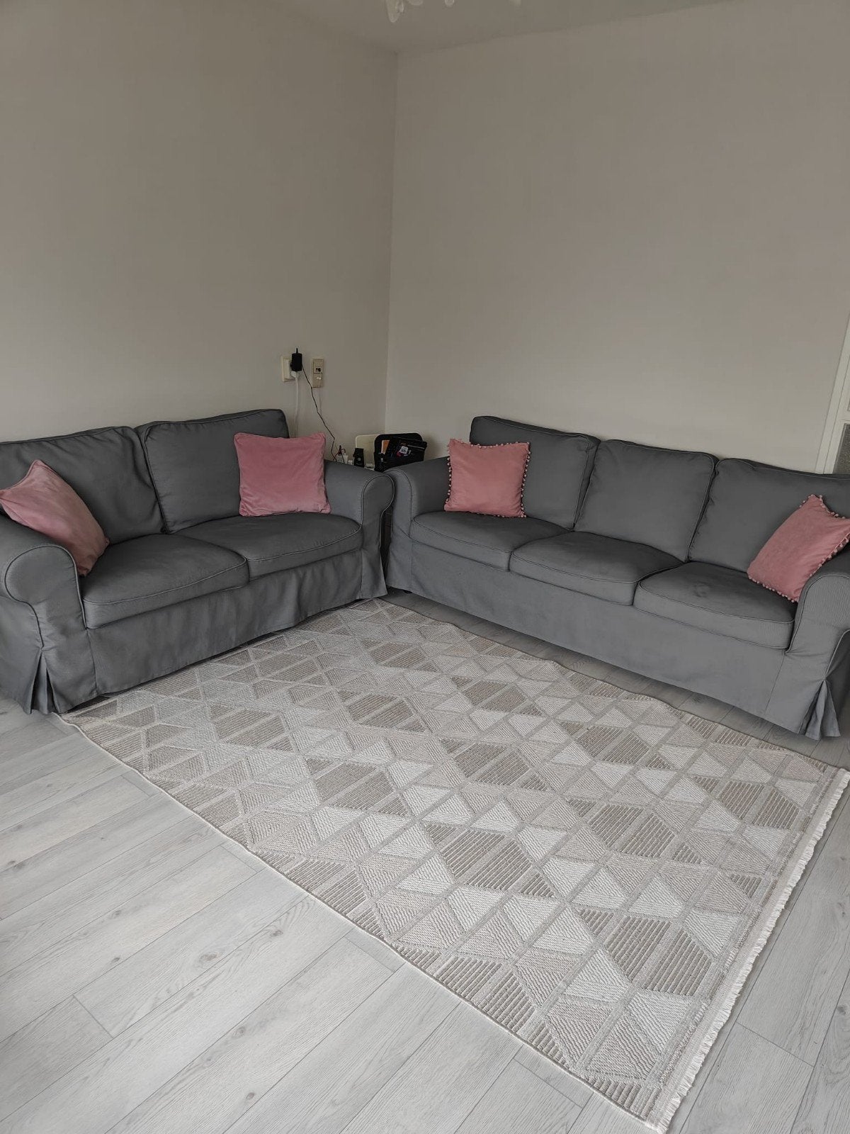 IKEA Ektorp 3-zits en 2-zits bankstel grijs, Ophalen, Gebruikt, 75 tot 100 cm, Rechte bank