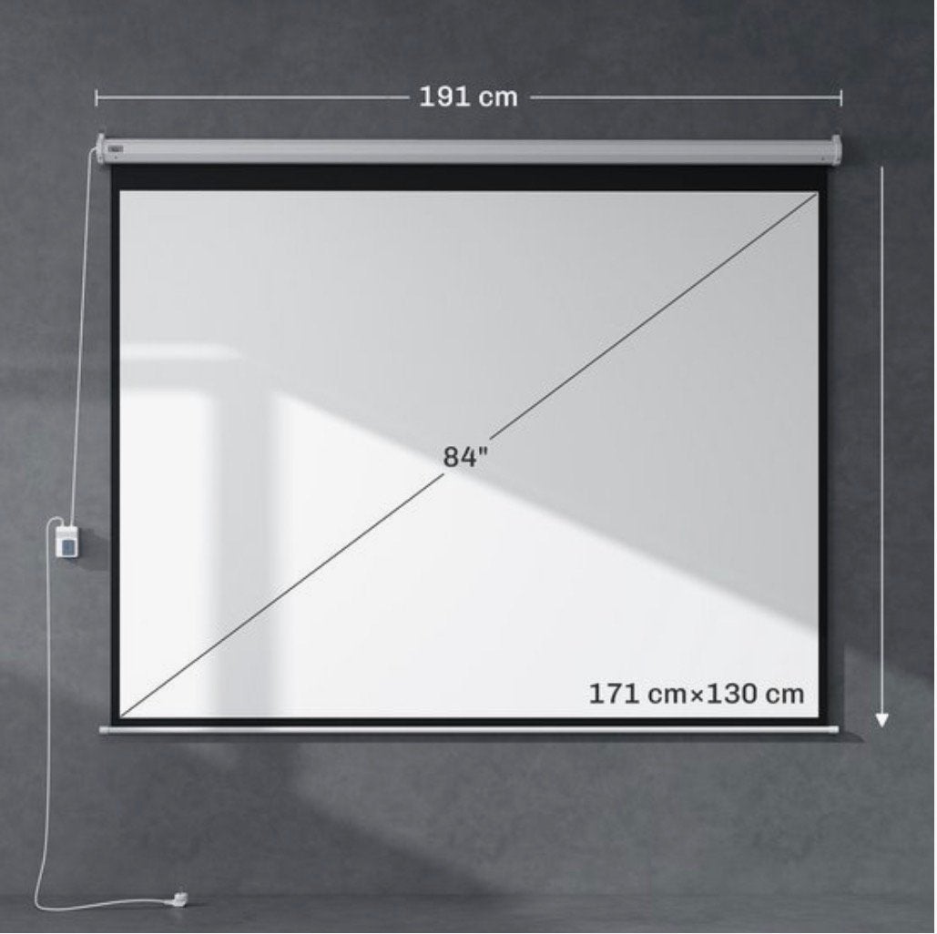 Elektrisch Beamerscherm 84 Inch, 4:3, 171x130 cm, Wit, Ophalen, Elektrisch, Zo goed als nieuw