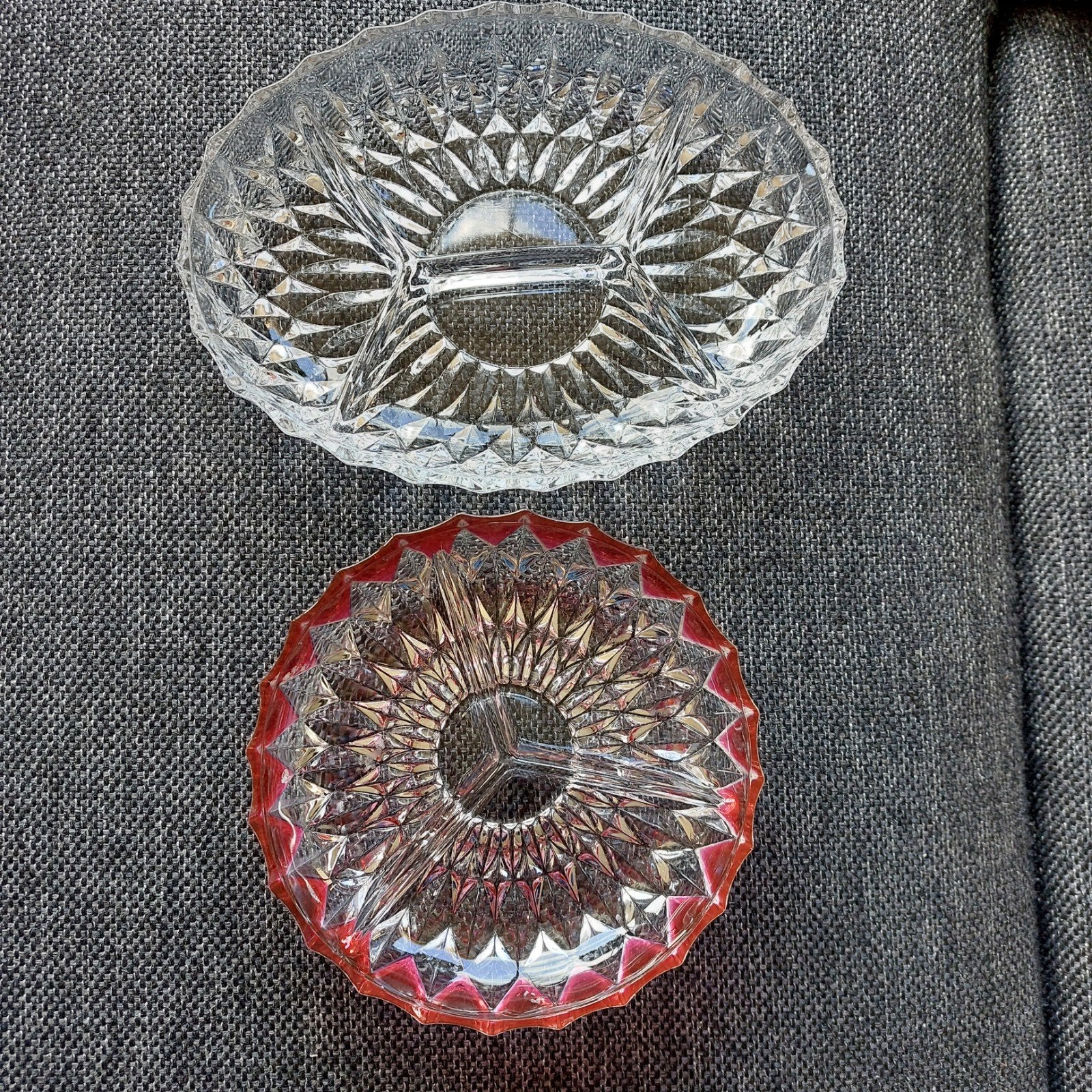 Vintage glazen serveerschalen - 2 stuks, Antiek en Kunst, Antiek | Glas en Kristal, Ophalen of Verzenden