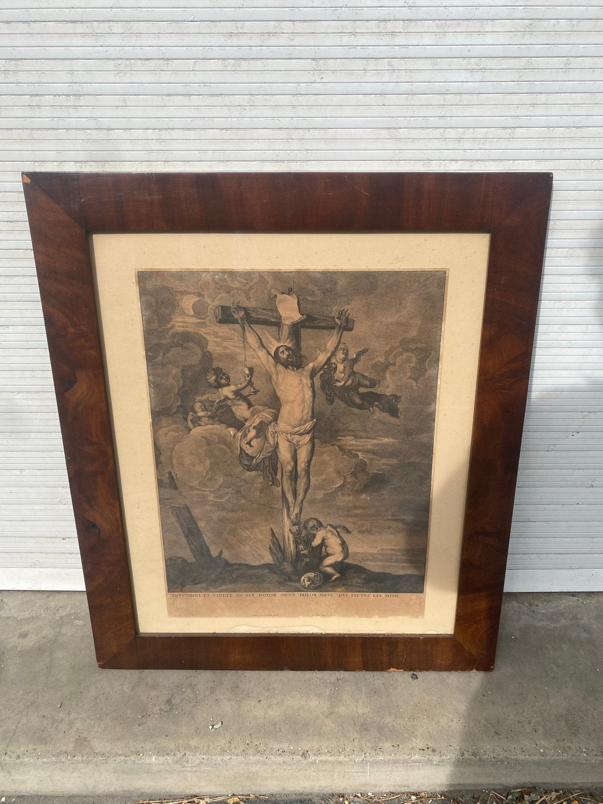 Twee religieuze gravures: Christus aan het kruis & Pinkstere, Antiek en Kunst, Kunst | Etsen en Gravures, Gravure, Ingelijst, Religie