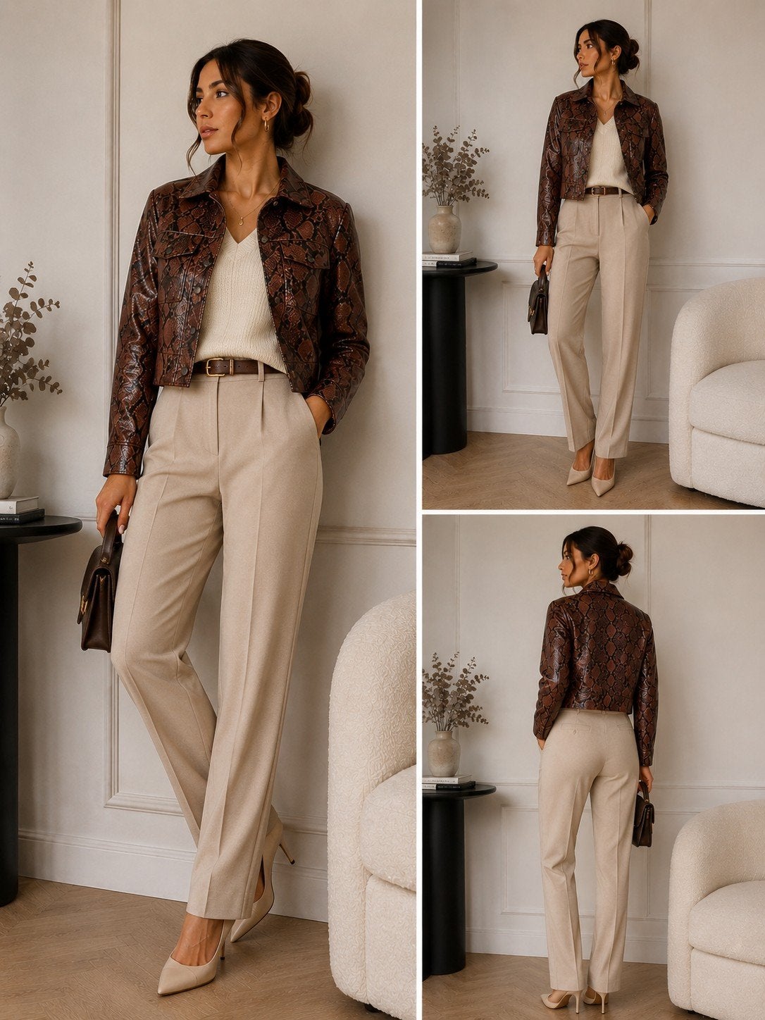 Bershka jas van slangenleer maat xs, Bruin, Onbekend, Zo goed als nieuw, Onbekend