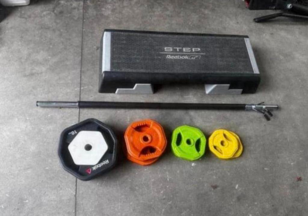 Reebok Body Pump Set + 2x10 Gewichten , Reebok Step, Ophalen, Gebruikt, Stepbank