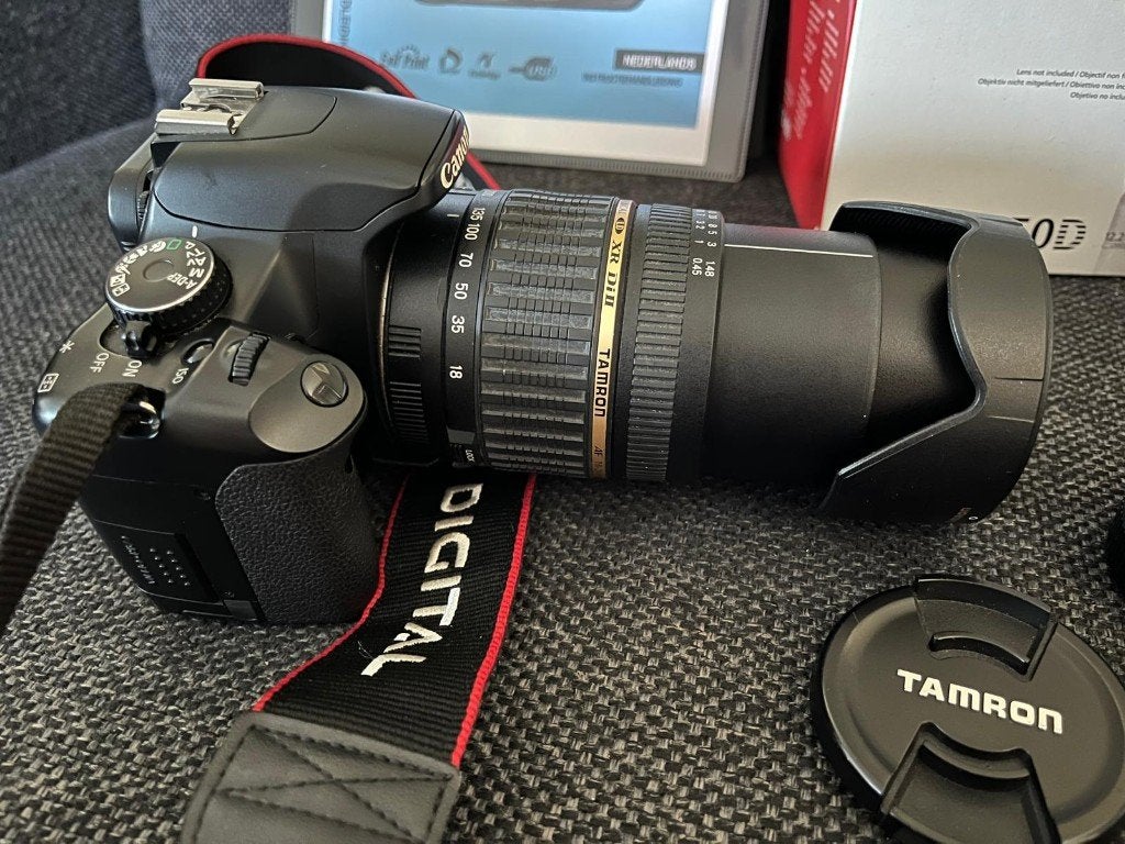 Canon EOS 450D Tamron 18-200mm doos accessoires complete set, Ophalen, Zo goed als nieuw, Canon, 8 keer of meer