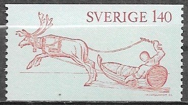 ZWEDEN 1,40 Kr. zegel Rendiersleeën 1972, Ophalen of Verzenden, Zweden, Postfris