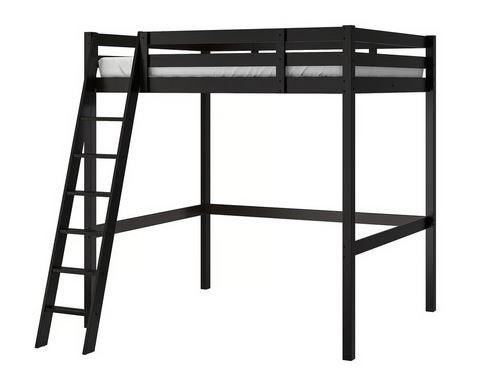 STORÅ Frame hoogslaper +matras, zwart, 140x200 cm (ingekort), Ophalen, Gebruikt, Hoogslaper, 160 tot 180 cm