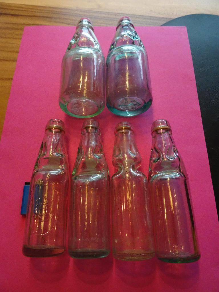 6 Oude antieke kogelfles (Codd-neck) flesjes limonade fles, Ophalen of Verzenden