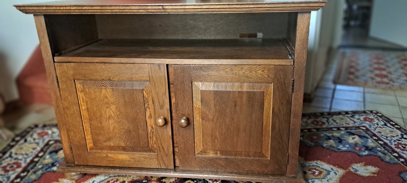 Vintage houten audiomeubel / stereomeubel jaren 70, Ophalen, Gebruikt, 100 tot 150 cm, Minder dan 100 cm