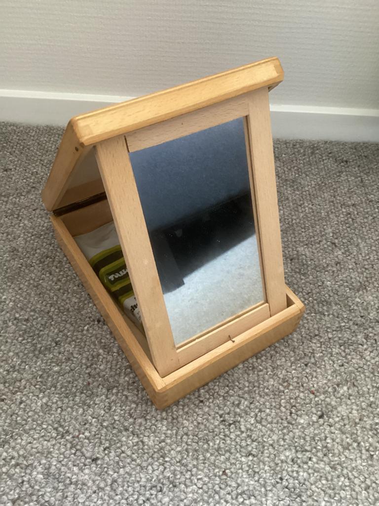 Scheerdoos met spiegel - antiek - hout - decoratie -, Ophalen of Verzenden