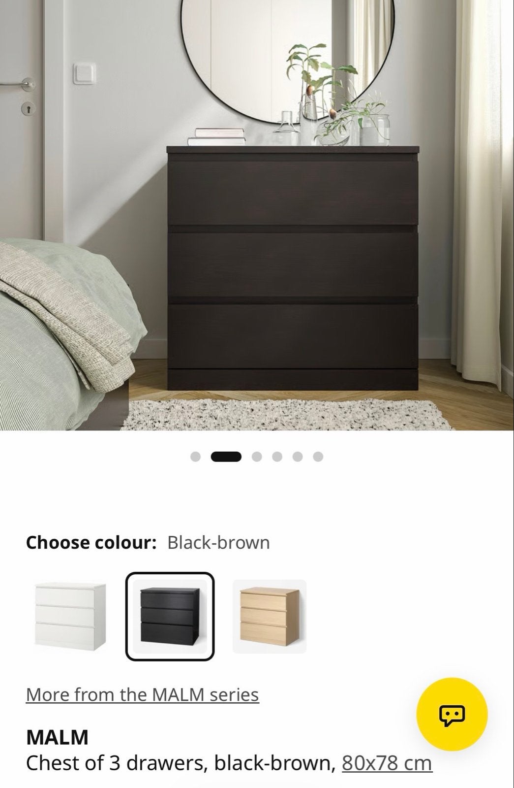 IKEA MALM Ladekast met 3 lades, zwartbruin, 80x78 cm, Huis en Inrichting, Ophalen, Gebruikt, 3 of 4 laden, 25 tot 50 cm