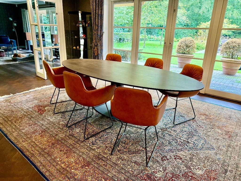 design eettafel met stoelen, Ophalen, 100 tot 150 cm, 200 cm of meer, Zo goed als nieuw