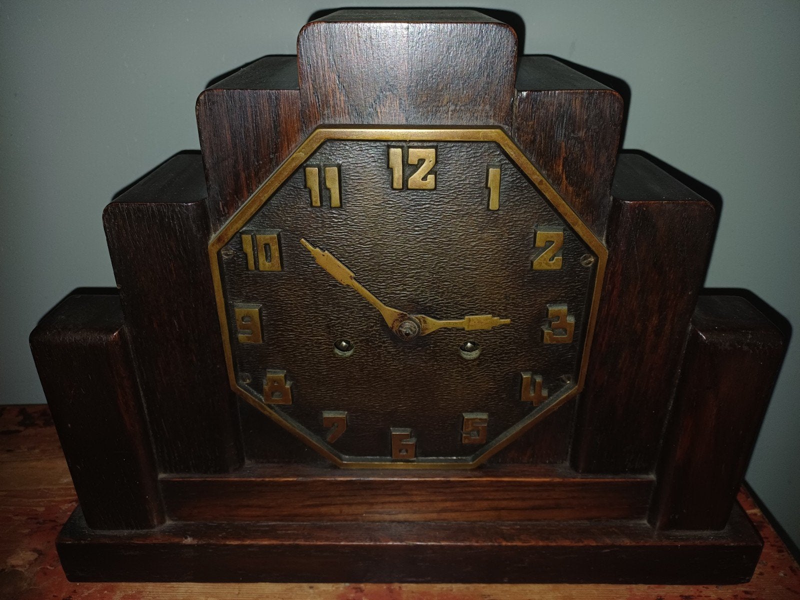 Antieke Art Deco Schouwklok - Hout en Messing, Ophalen