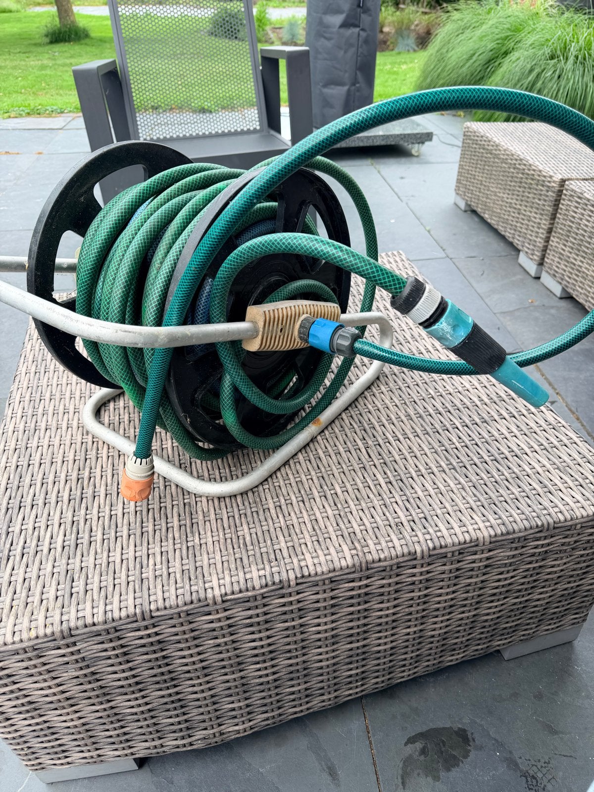 Tuinslanghaspel met tuinslang, Tuin en Terras, Tuinslangen, Ophalen of Verzenden, Gebruikt, Tuinslanghaspel