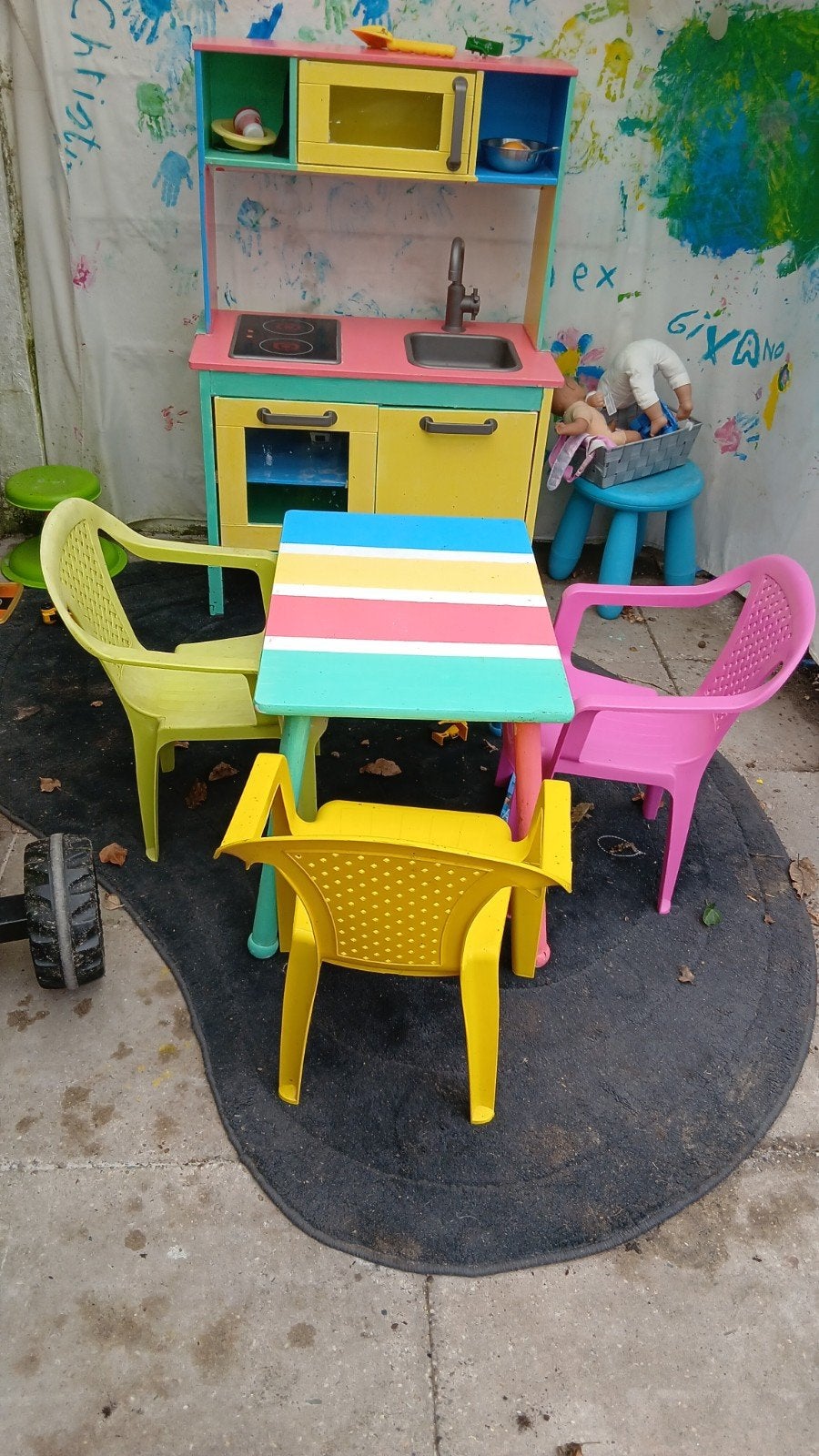 Speelkeuken met tafel en stoeltjes voor kinderen, Ophalen, Gebruikt, Knutselen