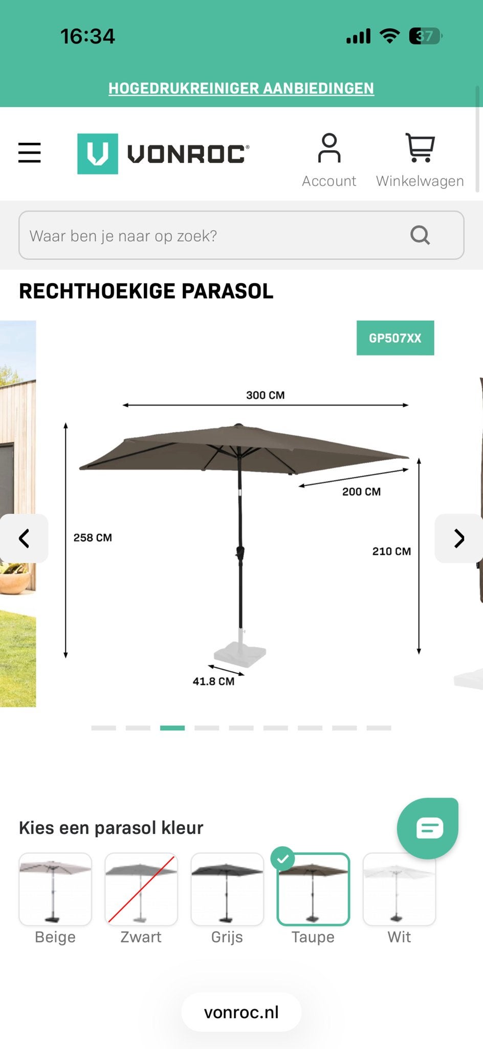 Nieuwe Vonroc rechthoekige parasol - Taupe 2x, Kantelbaar, Nieuw, Stokparasol, 2 tot 3 meter