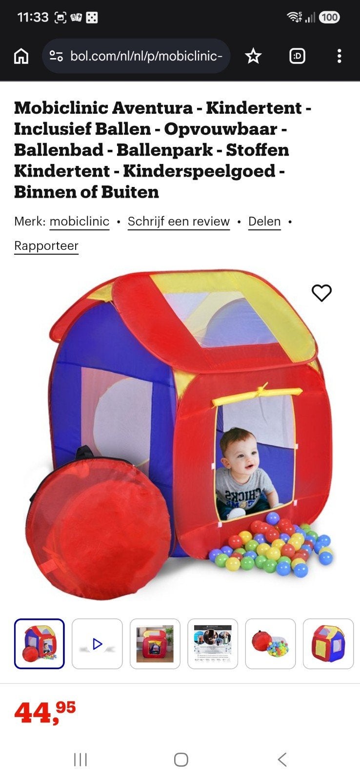 Kindertent / Ballenbak / Ballentent, Kinderen en Baby's, Ophalen, Zo goed als nieuw