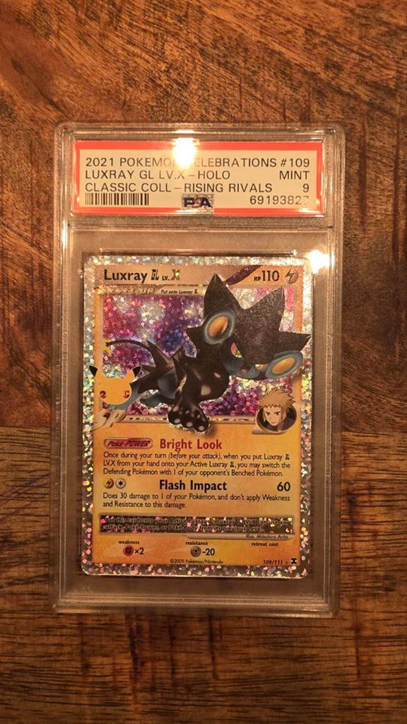 Luxray GL LV.X Holo PSA 9 Mint Pokémon Celebrations, Ophalen of Verzenden, Zo goed als nieuw, Losse kaart, Foil
