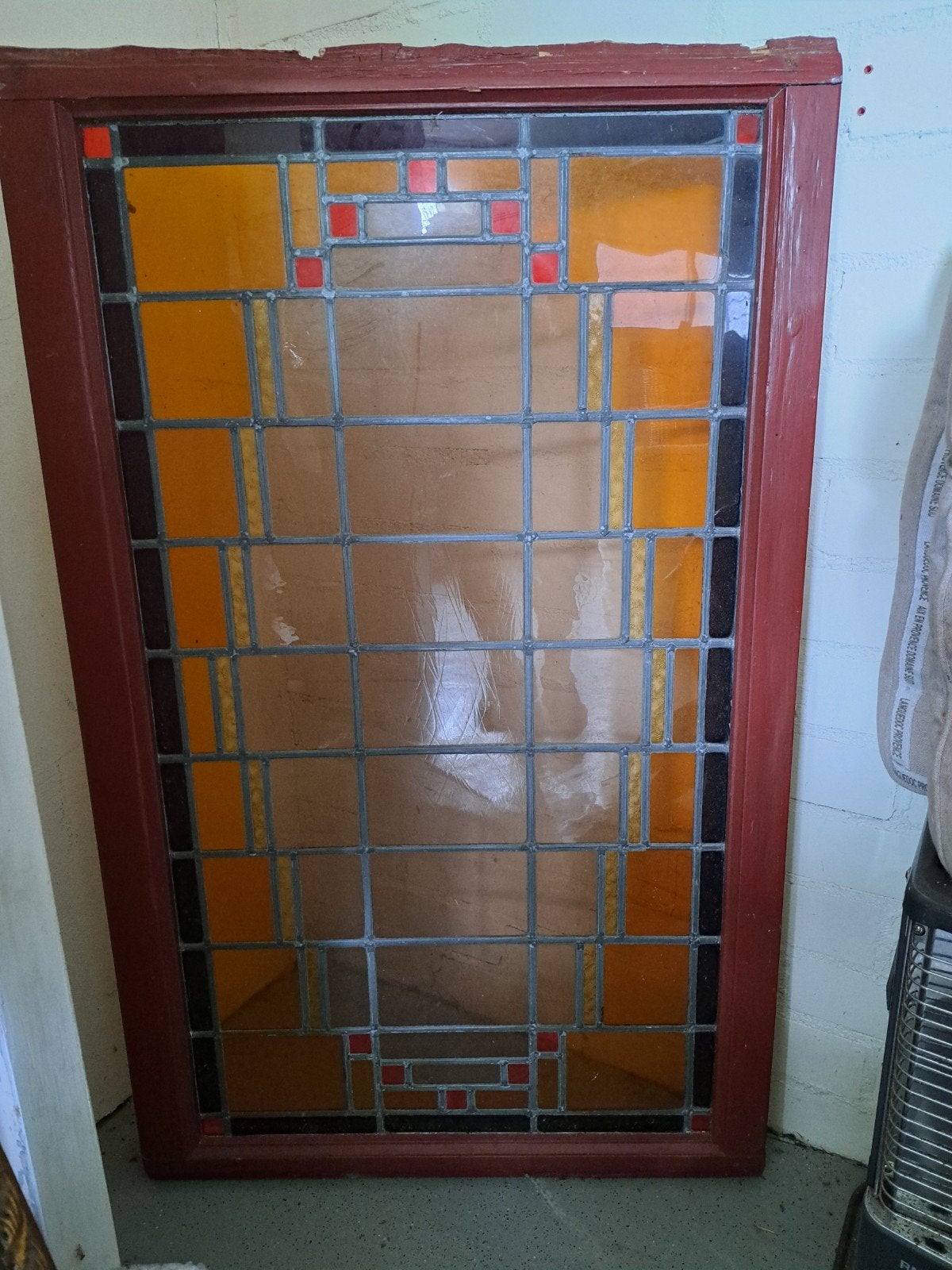 Glas in lood raam - 77x110 cm buiten, 57x100 cm binnen, Doe-het-zelf en Verbouw, Glas en Ramen, Ophalen, Gevelraam of Ruit, Gebruikt