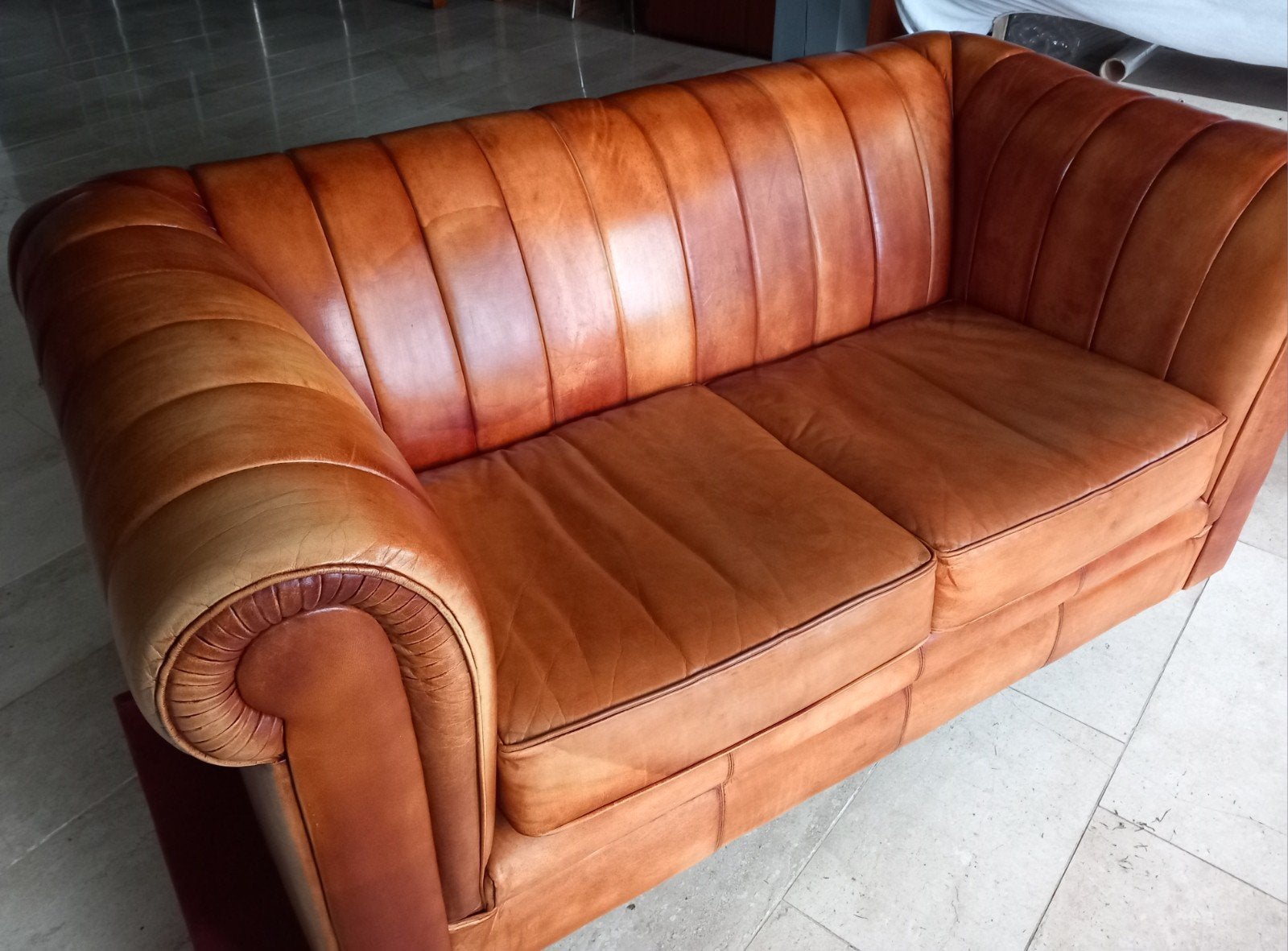 Vintage leren 2-zits bank art deco stijl, Ophalen