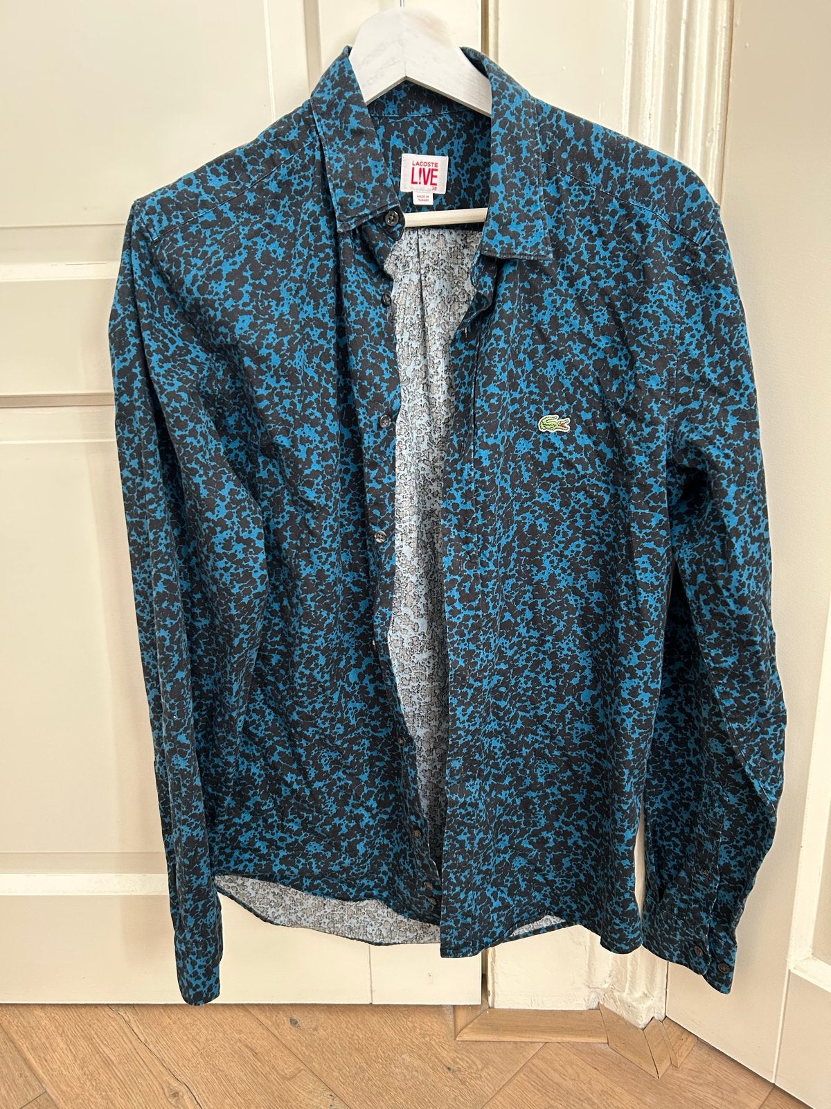Lacoste LIVE overhemd met print - maat S, Kleding | Heren, Overhemden, Ophalen of Verzenden, Zo goed als nieuw, Blauw, Halswijdte 38 (S) of kleiner