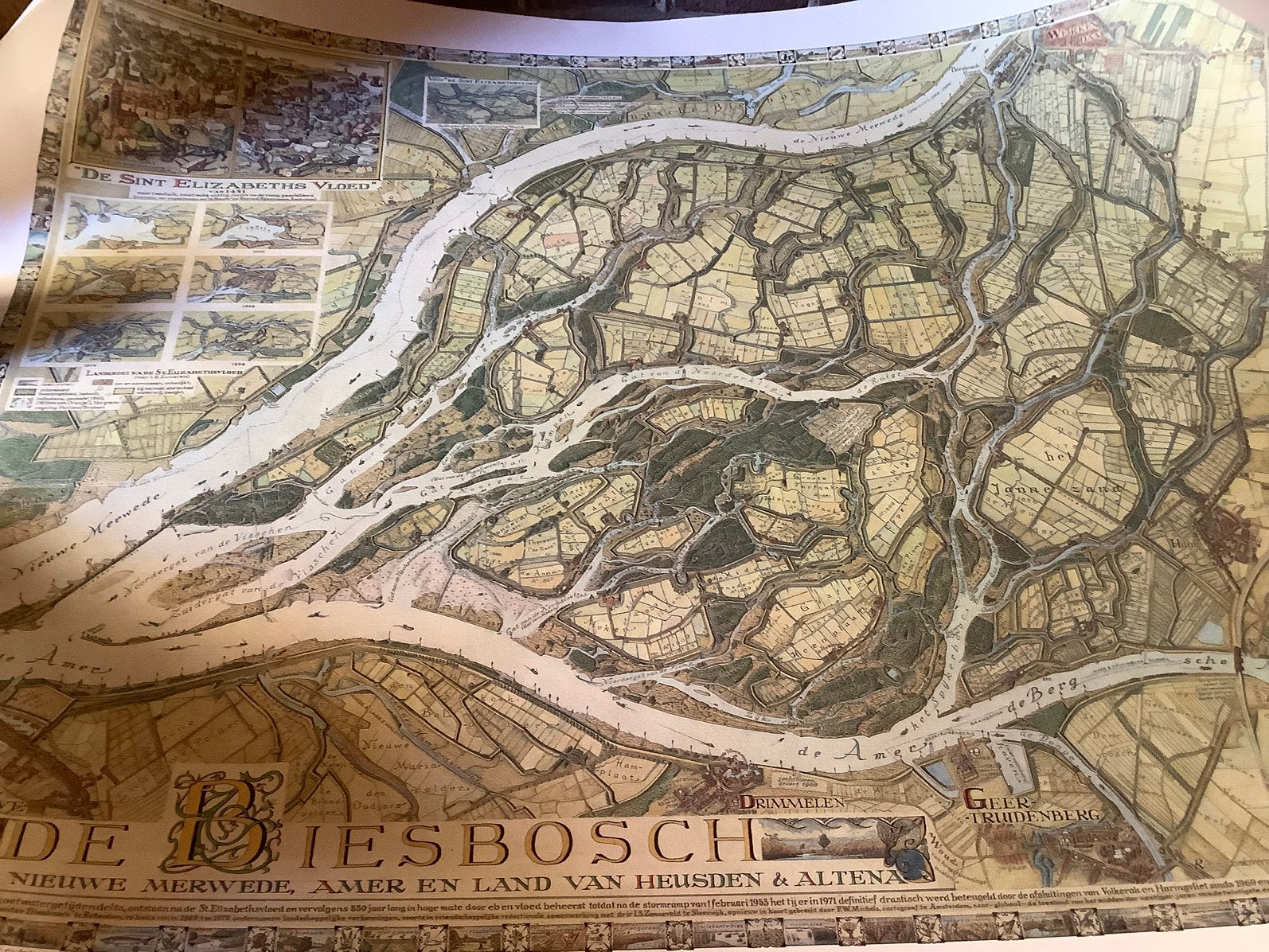 Oude kaart plattegrond landkaart van De Biesbosch, Gelezen, Ophalen of Verzenden, Landkaart, 1800 tot 2000