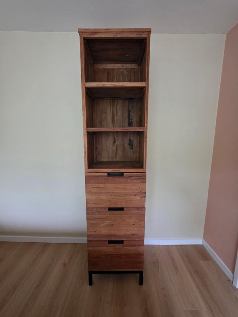 Houten kast met lades en planken, Huis en Inrichting, Kasten | Boekenkasten, Ophalen, Met plank(en), Gebruikt, 150 tot 200 cm