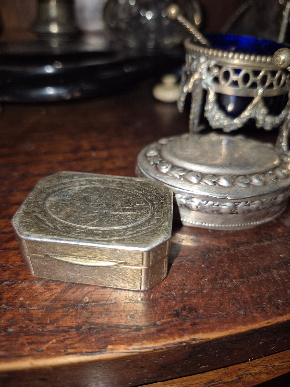 Antiek gouden zilver doosje met gravure, Antiek en Kunst, Ophalen of Verzenden