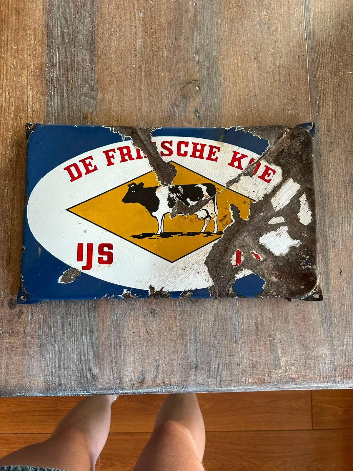Vintage emaille reclamebord 'De Friesche Koe IJs', Ophalen of Verzenden