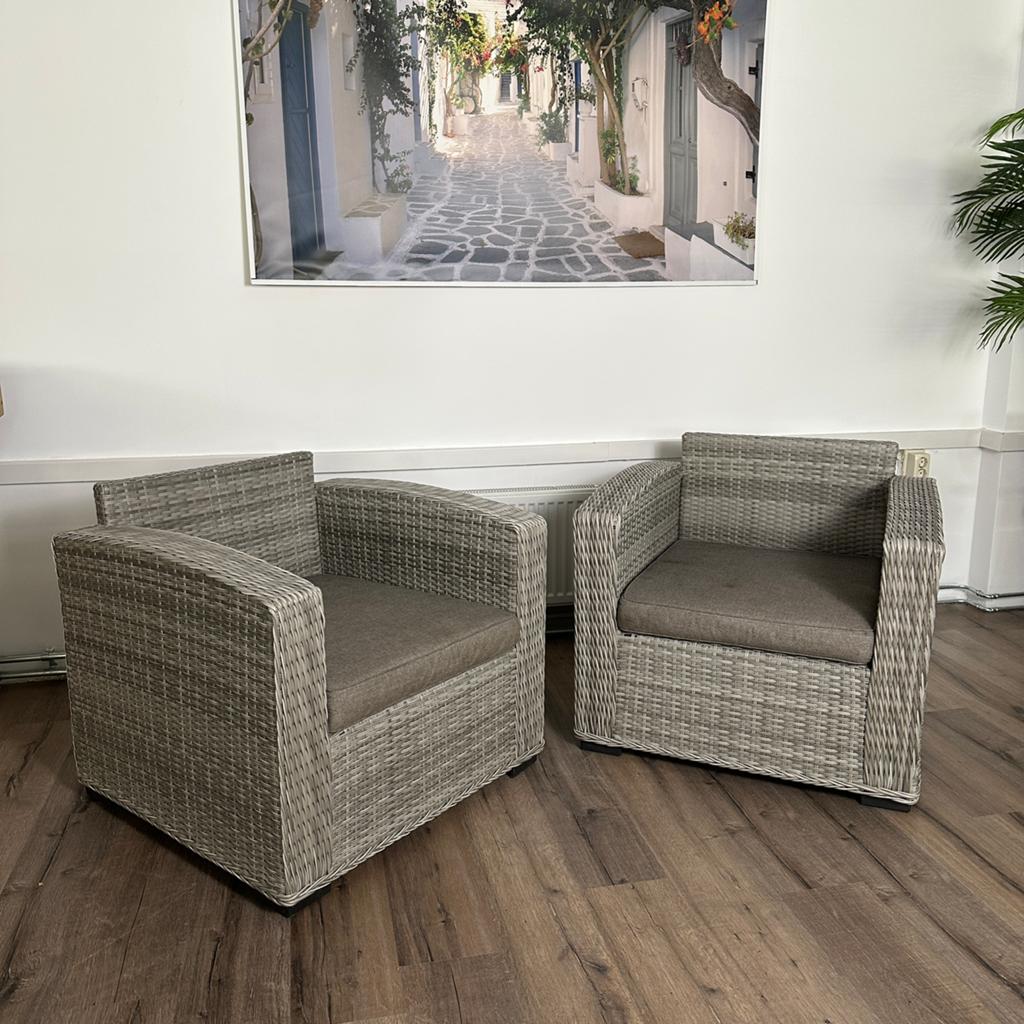 2 wicker lounge/fauteuil stoelen incl. kussens, Gebruikt, Verzenden, ., .