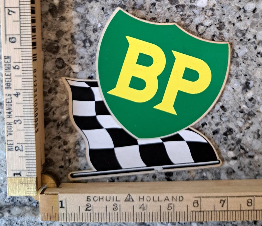 Vintage sticker BP finish vlag checkered flag benzinestation, Ophalen of Verzenden, Zo goed als nieuw