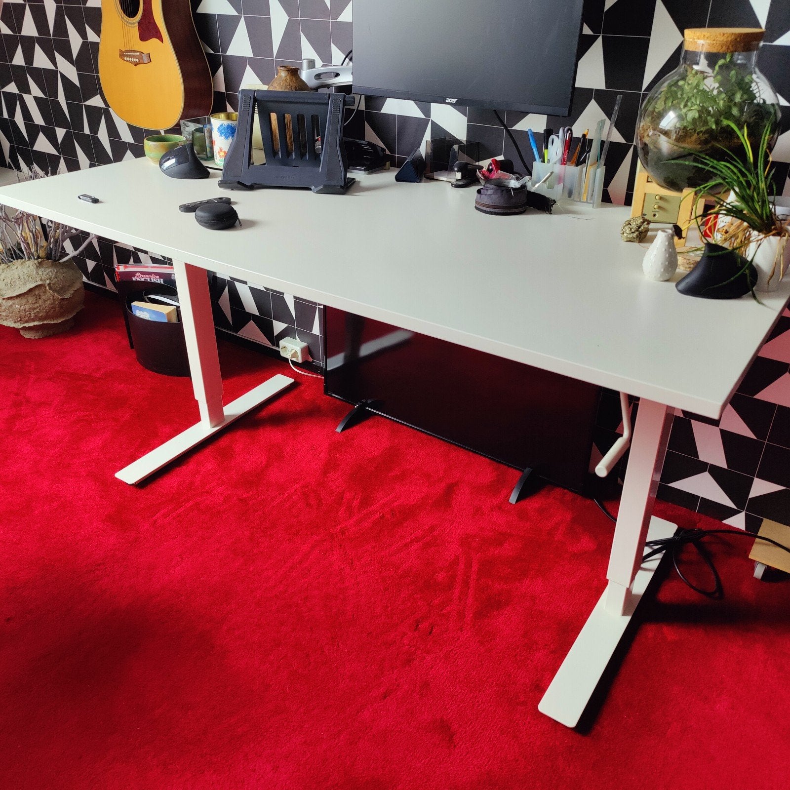 IKEA In hoogte verstelbaar bureau - Wit, Ophalen, Zit-sta bureau, Gebruikt, Metaal