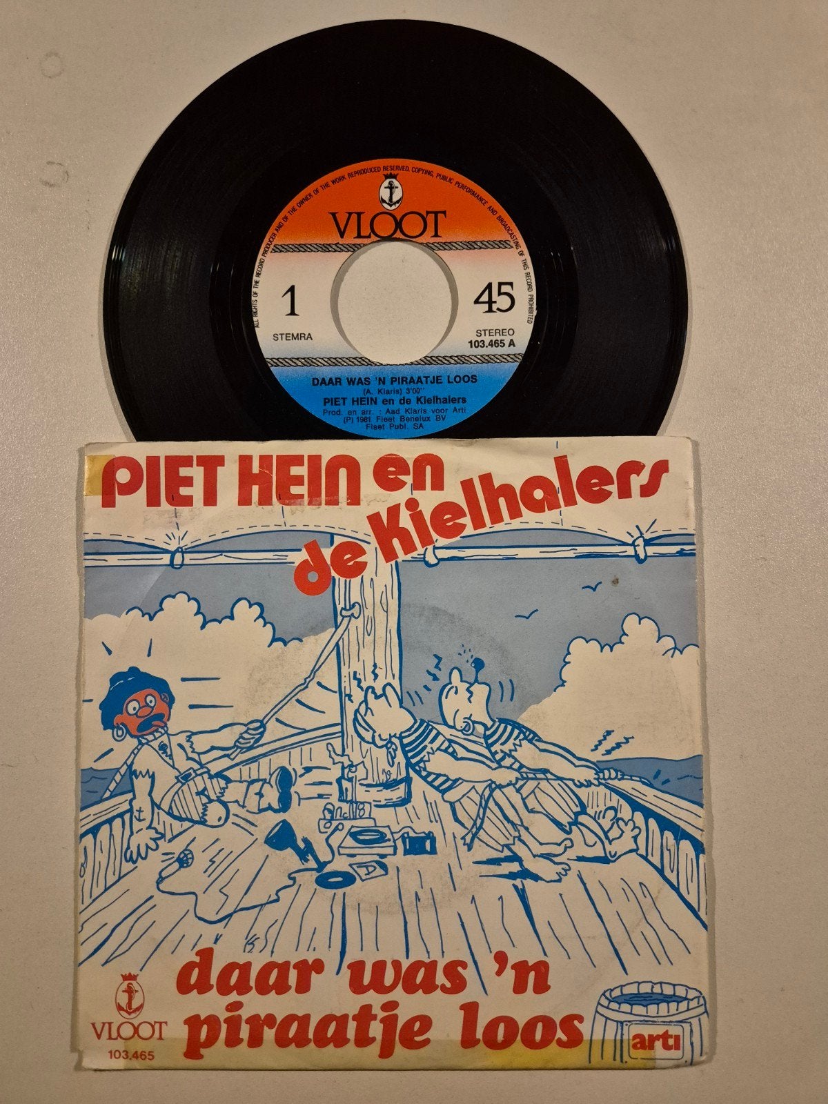 Piet Hein en de Kielhalers-Daar was 'n piraatje loos, Cd's en Dvd's, Vinyl Singles, 7 inch, Single, Ophalen of Verzenden, Zo goed als nieuw