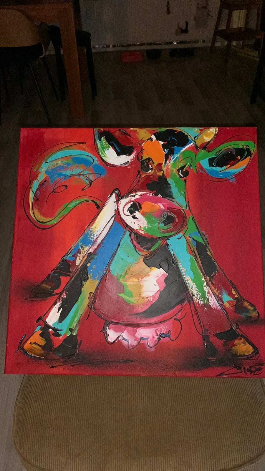 Zgan kleurrijk schilderij koe 60x60 cm, Ophalen