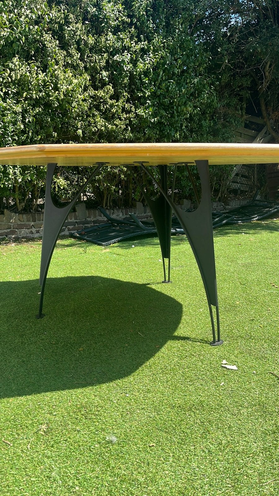 Luxe houten eettafel met unieke hexagon vorm, Ophalen, 100 tot 150 cm, 200 cm of meer, Zo goed als nieuw