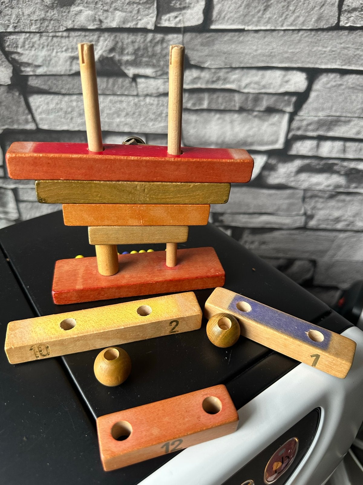 Vintage Houten Stapelklok / Memphis Stijl (Tsjecho-Slowakije, Kinderen en Baby's, Ophalen of Verzenden, Gebruikt, Overige typen