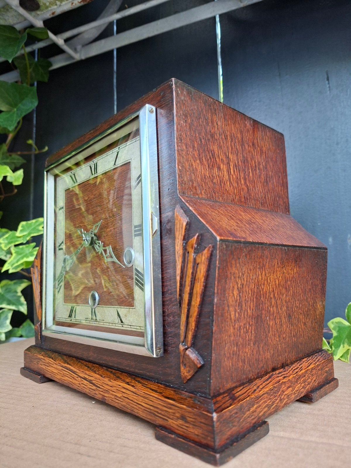 Antieke Enfield Schouwklok - Art Deco Houten Mantelklok, Ophalen