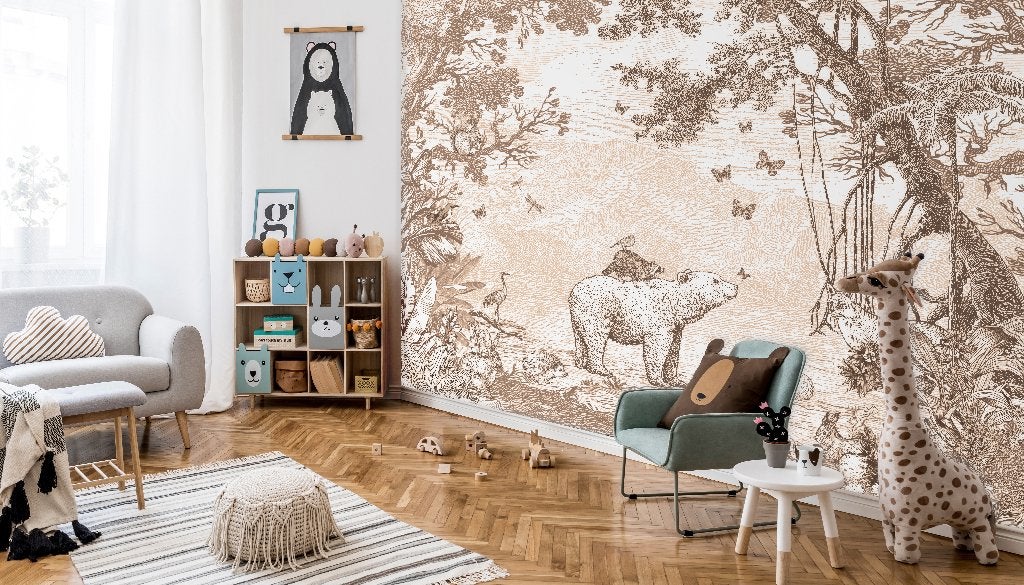 Fotobehang / Behang - Kinderkamer - Bosdieren Terracotta, Meerkleurig, Info@fotobehangkoning.nl, Fotobehang, 5 tot 10 m²