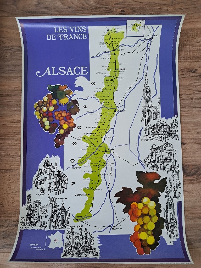 Sopexa poster wijngebied Alsace, Verzamelen, Rechthoekig Staand, Deurposter of groter, Ophalen of Verzenden, Zo goed als nieuw