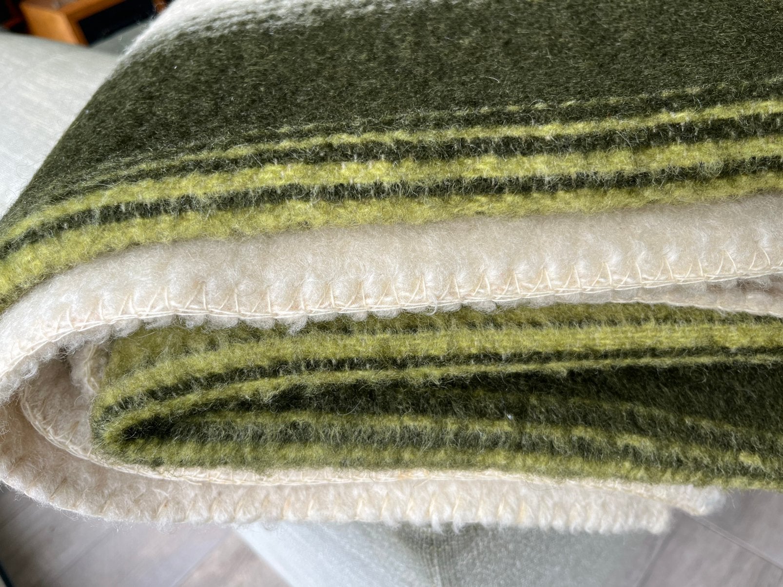 Mooie groen gestreepte vintage wollen deken, Huis en Inrichting, Ophalen of Verzenden, Gebruikt