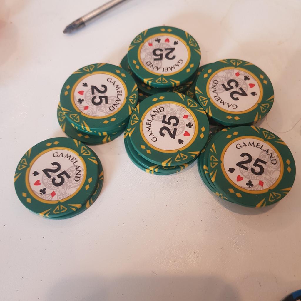 Gameland Poker Chips Waarde 25 - Ongeveer 20 Stuks, Hobby en Vrije tijd, Gezelschapsspellen | Overige, Vijf spelers of meer, Ophalen of Verzenden