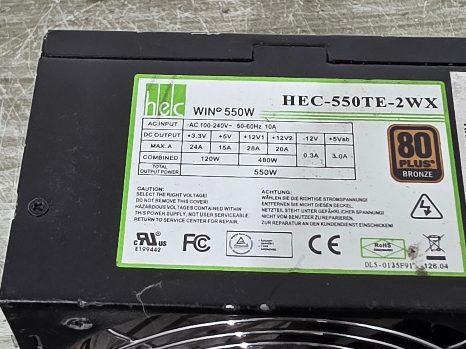hec 550w max voeding psu power supply hec-550te-2wx, Gebruikt, ., Ophalen of Verzenden, .