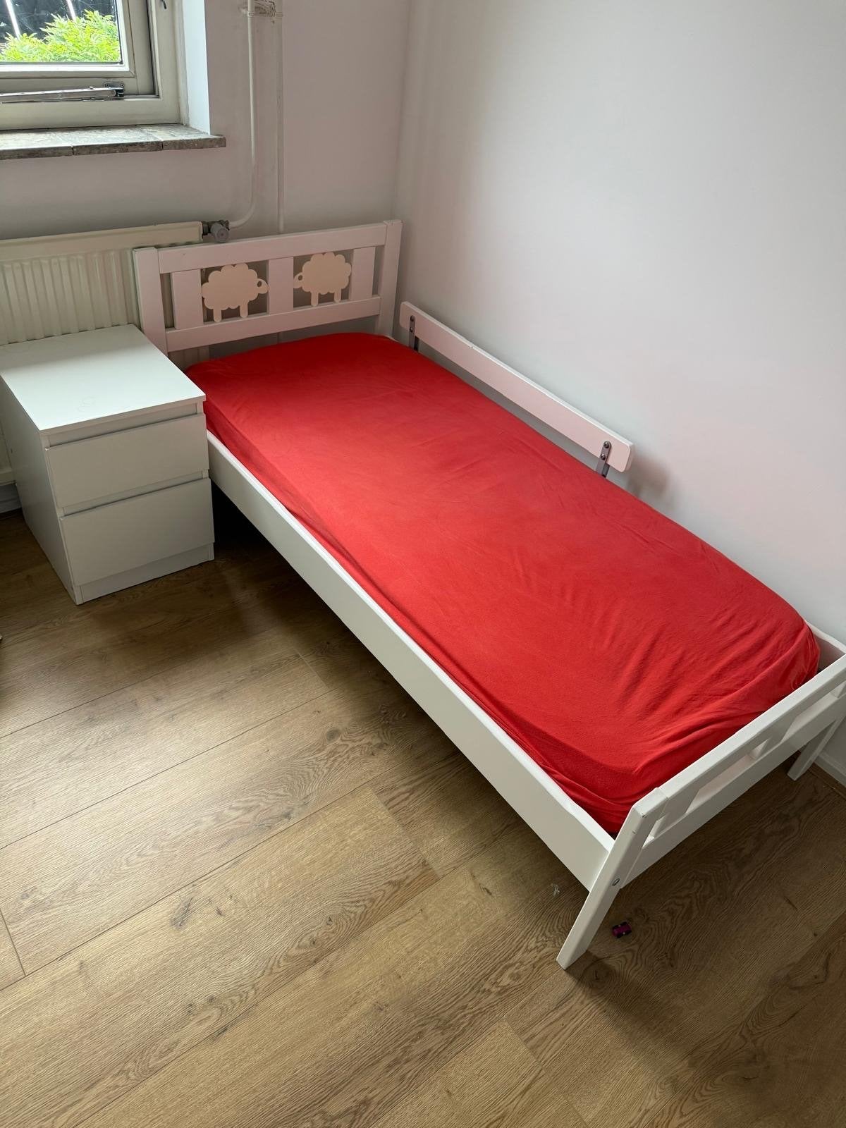 IKEA Kinderbed 155 cm met schapenmotief, Ophalen, Gebruikt, Eenpersoons, Wit