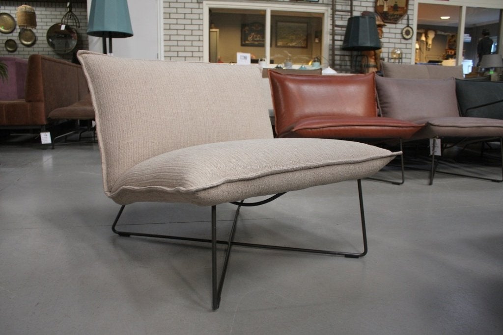 Luxe fauteuil EARL Jess Design metaal stof naturel beige, Ophalen, 75 tot 100 cm, Zo goed als nieuw, 75 tot 100 cm