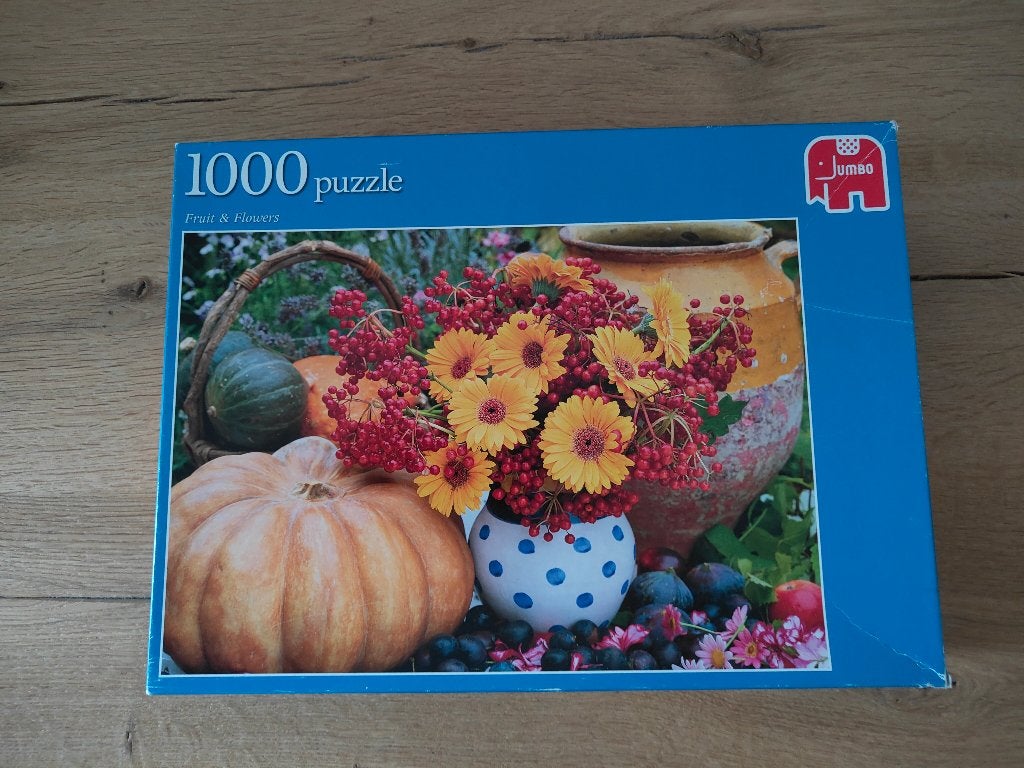 Jumbo puzzel fruit & bloemen 1000 st., Ophalen of Verzenden, 500 t/m 1500 stukjes, Zo goed als nieuw, Legpuzzel
