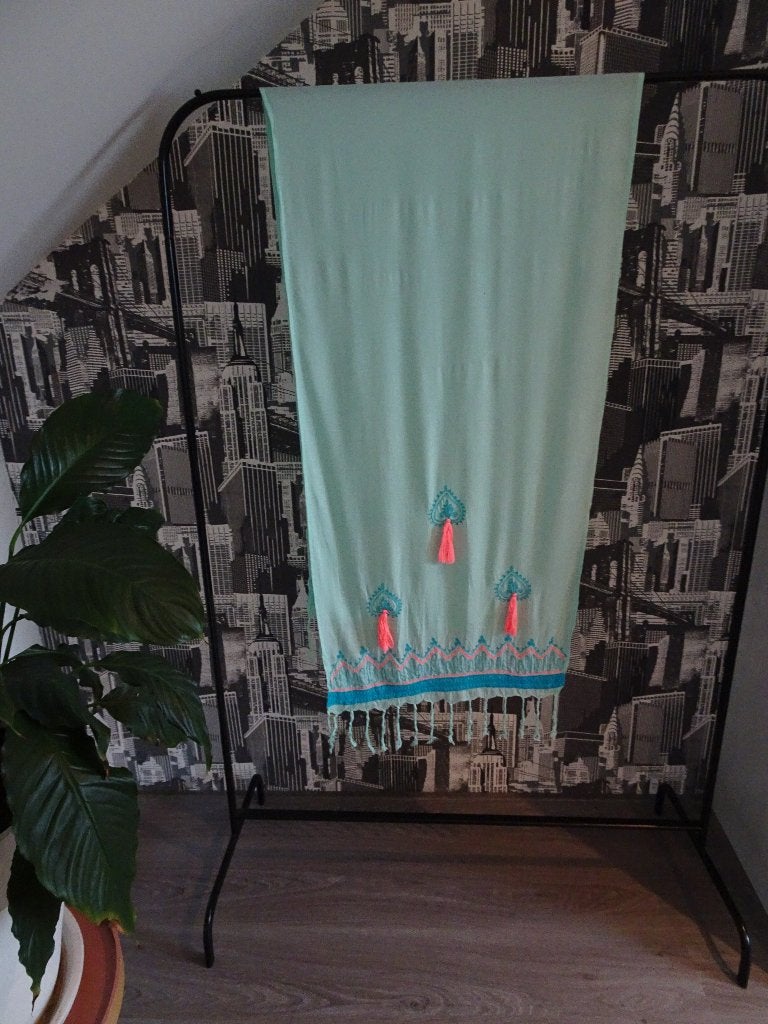 Nieuwe Ibiza Sjaal Azuurblauw Roze | Boho Pashmina Omslag, Maat 46/48 (XL) of groter, Ophalen of Verzenden, Sjaal, Onbekend