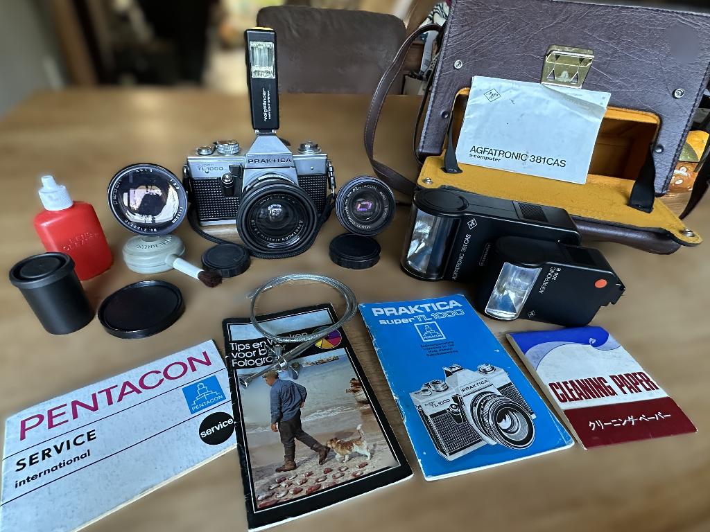 Praktika super tl1000 camera set met 3 lenzen en toebehor#v#, Ophalen, Gebruikt, Spiegelreflex, Overige Merken