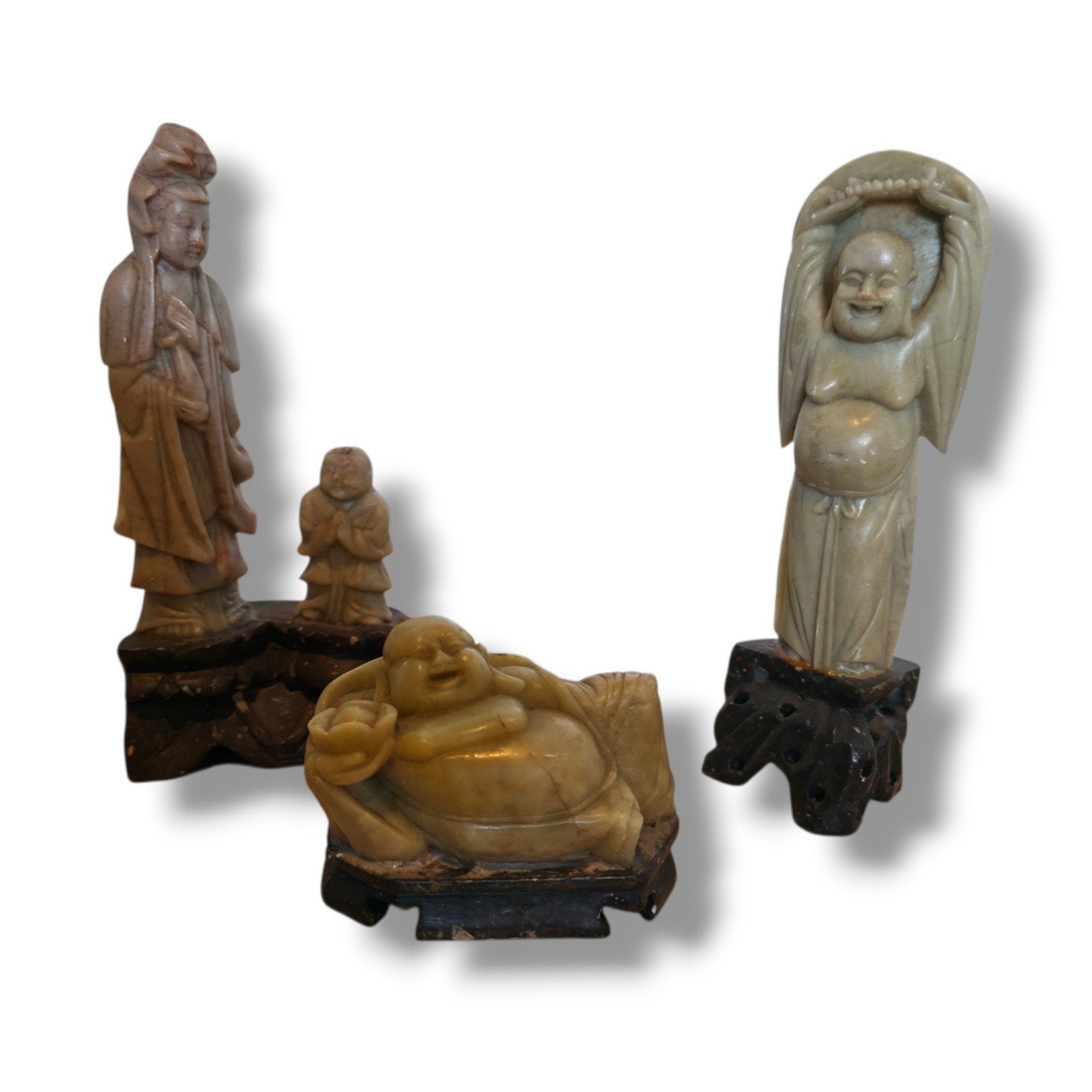 Set van 3 Spekstenen Beelden: Boeddha en Godin, Minder dan 20 cm, Ophalen of Verzenden, Steen of Keramiek, Beeld