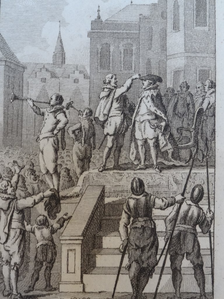 gravure huldiging van de hertog van Anjou Vinkeles, 18e eeuw, Dagelijks leven, Ophalen of Verzenden, Gravure, Origineel