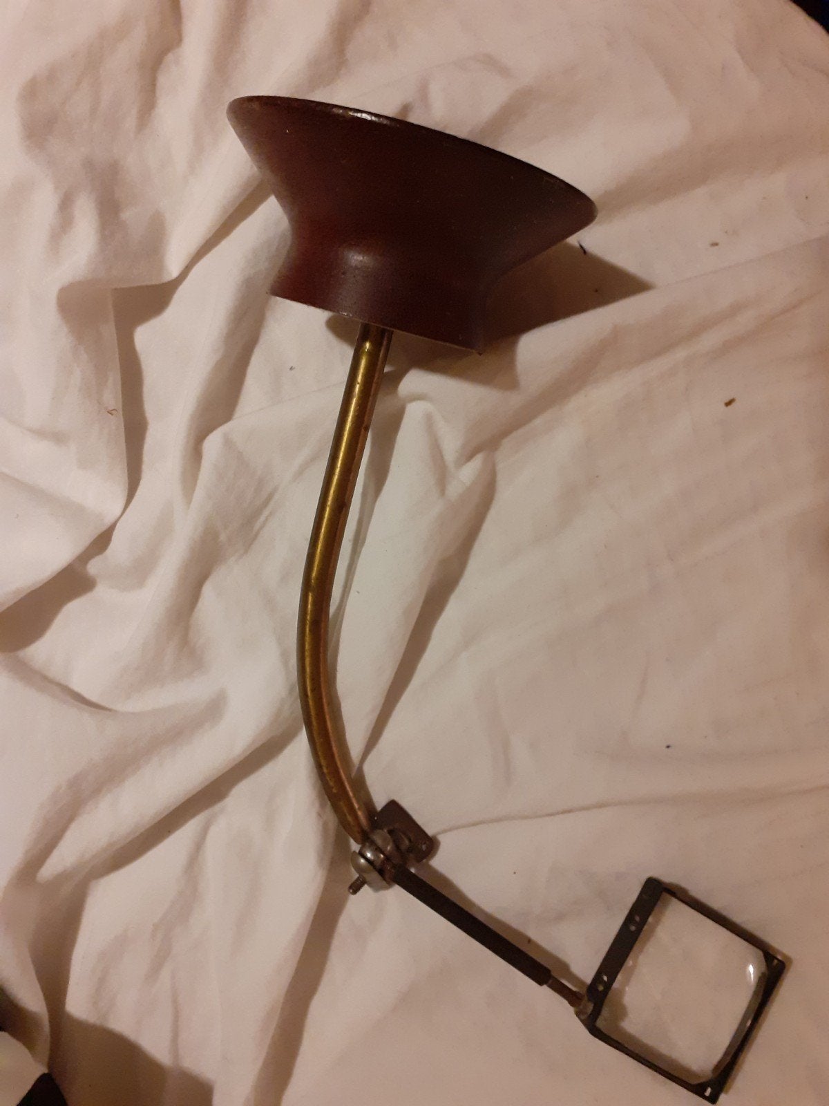 antiek brocante houten met koperen klein staande loep, Antiek en Kunst, Ophalen of Verzenden