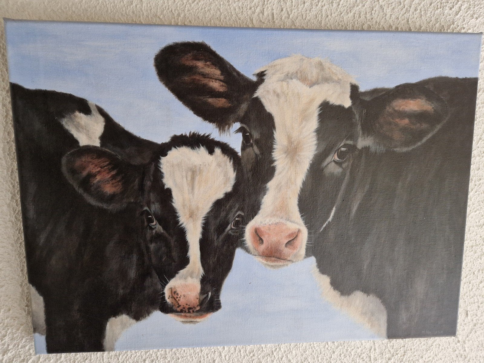 Schilderij van twee kalfjes, gesigneerd H. Henkes, Antiek en Kunst, Ophalen